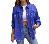 WWricotta Women's Trendy Ripped Oversized Denim Jacket Casual Long Boyfriend Distressed Denim Jacket Denim Jacket for Women with Hoodie