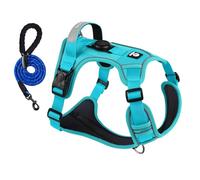 WwuHua Dog Harness, Safety Harness with 1.5 m Lead, Dog Harness with Handle, Dog Harness with Airtag Positioning Sleeve for Small, Medium, Large Dog, Blue (XL)