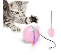 WWVVPET Interactive Cat Toys Ball with LED Light & Catnip, Upgraded Ring Bell Feather Pet Toy,Auto Spinning Smart Cat Ball Toy,USB Rechargeable Stimulate Hunting Instinct Kitty Funny Chaser Roller