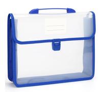 WWW A4 Transparent File Folders,A4 Envelope Expanding File Wallet Document Organizer with Snap Closure & Label Pocket,Waterproof File Pouch with Retractable Handle,Blue, A4-1PCS-BL