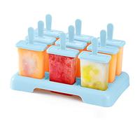 WWW Blue Popsicle Moulds, 9-Piece Ice Cream Mould Set with Sticks, BPA Free, Rectangular Prism Shaped, DIY Ideas