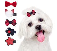 WWW Small Dog Hair Clips 5 Pcs Cat Dog Hair Bows Girls Puppies Hair Barrettes Cute Bow Flower Crown Hairpin Head Flower Hair Pins Cat Puppy Party Birthday Grooming Hair Accessories,Red