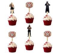 "WWWE Cupcake Toppers - 24 PCS Wrestling Birthday Party Decorations for Kids - WWWE Themed Cake Picks - Party Supplies for Boys, Fans & Wrestlers"