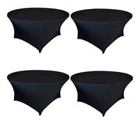 WWXBDY 4 Pack Black Stretch Tablecloth Round 60 Inch, Spandex Tablecloths Table Cloths Round 5FT Fitted Spandex Table Cover for Wedding Halloween Christmas