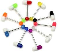 Wwyan 10 Pcs Colorful Pill Tongue Rings, Pill Capsule Tongue Nipple Bar Ring Barbell Body Piercing Jewelery Stud Stylish