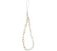 Wwyan 1Pc White Phone Lanyard Metal Chain Pearl Beaded Charms Lanyard Strap Universal Chain, Wrist Strap Anti Lost Phone Charm Decorations Charm Keychain,Accessories