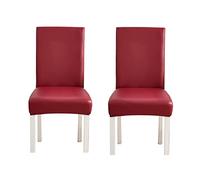 WWYL Dining Room Chair Covers Set of 2/4 or 6, Stretch Artificial Leather Dining Chair Covers, Waterproof Oil-proof Removable Washable Faux PU Chair Covers (Wine red,Pack of 2)