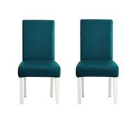 WWYL Dining Room Chair Covers Set of 2, Stretch Artificial Leather, Waterproof Oil-proof Removable Washable Faux PU, Cyan