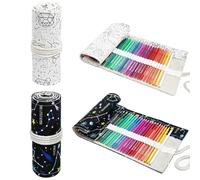 WWYSSZ 36 Holes Canvas Pencil Roll, Pack of 2 Rolling Pencil Case, Constellation Pattern, Washable, Lona Lapices