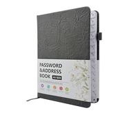 WWYSSZ Password Book with Alphabetic Tabs, Address Book B6 with Index A-Z Passwords Notebook Password Manager, Space for 480 Passwords, with Pen Loop, Elastic Band, Inner Pocket (13 x 19 cm, Grey)