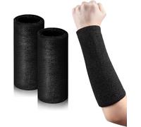 WWZ889 2 Pcs 9 Inch Long Wristbands Sweatbands Black Large Sweat Bands Wristbands Wrist Sweatbands Bulk Arm Sweat Bands for Men Women Weight Loss Football Workout