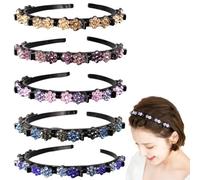 WWZ889 5 Pieces Flower Crystal Hair Band for Women Hairpin Headbands Double Layer Twist Plait Headband with Clips Hollow Woven Headband Hair Accessories for Women Girls