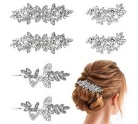 WWZ889 6 Pcs Bridal Hair Clips,Gorgeous Rhinestone Wedding Hair Clips with Crystal Pearl Flowers,Silver Leaf Wedding Hair Clips Bridal Hair Clips