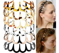 WWZ889 6 PCS Zig Zag Headbands Plastic Wavy Hair Head Band Comb with Teeth Hoop Accessories for Women Men Girls, Fashion Tortoiseshell&Amber