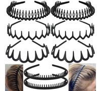 WWZ889 8 PCS Fashion No Slip Effortless Plastic Headbands with Teeth Comb Black Skinny Hair Accessories Bands for Women Men Teen Girls