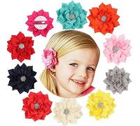 WWZ889 Baby Girl Chiffon Flower Hair Clip with Rhinestones Teens Kids Toddlers Boutique Hairpin Headwear - Set of 2 (Watermelon Red)
