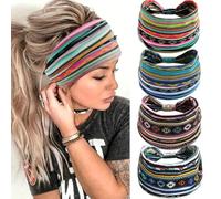 WWZ889 Boho Headbands For Women Fashion Stretch Wide Hairbands Knoted Turban Head Bands Elastic Non Slip Yoga Running Sweatband Soft Hair Wrap for Hair Accessories Pack of 4