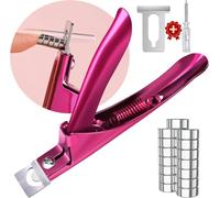 WWZ889 Violet Red Premium Adjustable Nail Clippers with Magnets Sizers for Acrylic Nails, Stainless Steel Nail Cutter Trimmer for Artificial Fake False Tips Manicure Sharp Blade Clip Tool for Salon B