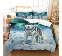 WXBASLEMD 3D Design Siberian Husky,Duvet Cover All Season Easy Care, Pet Dog Bedding Set .Zipper Closure,Quilt Cover,with Pillowcases,for Kids And Adults King(220x240cm)