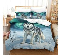 WXBASLEMD 3D Design Siberian Husky,Duvet Cover Microfiber Easy Care, Pet Dog Bedding Set .Zipper Closure,Quilt Cover,with Pillowcases,for Boys Girls Double(200x200cm)