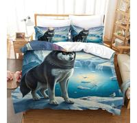 WXBASLEMD 3D Design Siberian Husky,Duvet Cover Microfiber Easy Care, Pet Dog Bedding Sets .Hidden Zipper,Quilt Cover,with Pillowcases,for Kids And Adults Double(200x200cm)