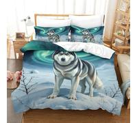 WXBASLEMD 3D Printed Siberian Husky,Bedding Set All Season Easy Care, Pet Dog Duvet Cover .Zipper Closure,Quilt Cover,with Pillowcases,for Kids And Adults Single(140x200cm)