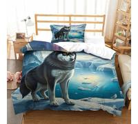 WXBASLEMD 3D Printed Siberian Husky,Bedding Set Microfiber Easy Care, Pet Dog Duvet Cover .Zipper Closure,Quilt Cover,with Pillowcases,for Kids And Adults Single(135x200cm)