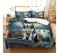 WXBASLEMD 3D Printed Siberian Husky,Bedding Set Soft Microfiber Easy Care, Pet Dog Duvet Cover .Zipper Closure,Quilt Cover,with Pillowcases,for Kids And Adults Single(140x200cm)