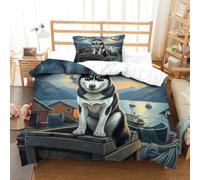WXBASLEMD 3D Printed Siberian Husky,Bedding Sets Soft Microfiber Easy Care, Pet Dog Duvet Cover .Zipper Closure,Quilt Cover,with Pillowcases,for Kids And Adults Single(135x200cm)