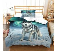 WXBASLEMD 3D Printed Siberian Husky,Bedding Sets Soft Microfiber Easy Care, Pet Dog Duvet Cover .Zipper Closure,Quilt Cover,with Pillowcases,for Kids And Adults Single(135x200cm)