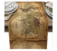 WXBCDS Vintage Table Runner Retro Nautical Map Of World Linen Table Runners Dresser Scarf Table Decor Indoor Outdoor Parties Farmhouse Home Gathering Decor(200x33cm 78.7x13inch)