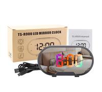 WXCHISU RGB LED Digital Alarm Clock 5.5 inch Large Display Mirror Electric Alarm Clocks for Makeup with Diming Mode Adjustable Alarm Volume Dual USB Ports Snooze Loud Alarm Clock for