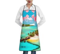 WXCJWD Caribbean Scenery Men and Women, Waterproof Work Apron for Cooking, Grilling, Gardening, Woodworking, Adjustable