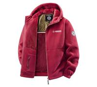 WXDTW Men’s Double-Layer Fleece Hooded Jacket, Unisex Double-Layer Padded Warm Jacket, Winter Warm Zip Up Hoodie for Hiking (Red,XL)