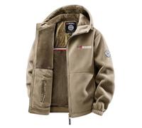 WXDTW Men’s Double-Layer Fleece Hooded Jacket, Unisex Double-Layer Padded Warm Jacket, Winter Warm Zip Up Hoodie for Hiking (Khaki,XL)