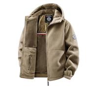 WXDTW Men’s Double-Layer Fleece Hooded Jacket, Unisex Double-Layer Padded Warm Jacket, Winter Warm Zip Up Hoodie for Hiking (Khaki,XXL)