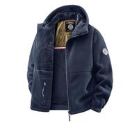 WXDTW Men’s Double-Layer Fleece Hooded Jacket, Unisex Double-Layer Padded Warm Jacket, Winter Warm Zip Up Hoodie for Hiking (Navy Blue,L)