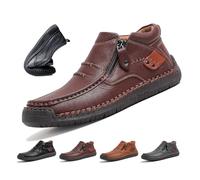 WXDTW Men’s Handmade Premium Leather Slip-On Driving Boots, The First Young Shoes Men Orthopedic Arch Support Side Zipper Boots for Men (Red,45EU)