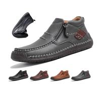 WXDTW Men’s Handmade Premium Leather Slip-On Driving Boots, The First Young Shoes Men Orthopedic Arch Support Side Zipper Boots for Men (Grey,43EU)