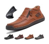 WXDTW Men’s Handmade Premium Leather Slip-On Driving Boots, The First Young Shoes Men Orthopedic Arch Support Side Zipper Boots for Men (Brown,39EU)