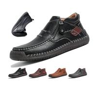 WXDTW Men’s Handmade Premium Leather Slip-On Driving Boots, The First Young Shoes Men Orthopedic Arch Support Side Zipper Boots for Men (Black,46EU)