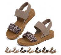 WXDTW Women's Summer Fashionable Slip on Slingback Flat Sandals, Open Toe Low Heel Stretch Sandals for Women Dressy Comfy (Khaki Leopard Print,6)