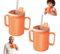 Wxeadu 2 Pcs Elderly Spill Proof Cups, 300ml Sippy Cup for Adults, Beakers for Elderly with 2 Handles, Adult Feeding Cup Drinking Cup with Lid and Straw, Adult Sippy Cups for The Elderly Non Spill