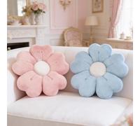 Wxeadu 2Pcs Flower Pillow, 35cm Flower Cushion, Blue + Pink Aesthetic Daisy Pillow, Soft and Fluffy Flowe r-Shaped Floor Cushion, Cute Room Decor for Bedroom, Sofa, Couch