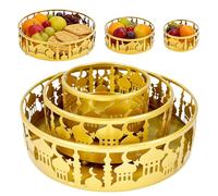 Wxeadu 3-Pack Metal Ramadan Tray Set, Elegant Castle Cutout Design for Eid Desserts & Snacks, Holiday Party Serving Plates and Home Decor
