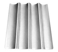 Wxeadu Baguette Baking Tray, 38.5x33.5cm French Bread Pan for 4 Baguettes with Non-Stick Coating, Grooves Waves Bread Baking Tray, Perforated Baguette Pan for Oven Baking Baguette Mould Accessories