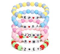 Wxeadu Kpop Demon Merch Bracelets, 5 Pcs Inspired Bracelets, Stretch Friendship Bracelet, Merchandise Bracelet, Singer LetterBracelet for Women Men Fans Costume Accessories