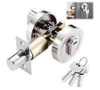 Wxeadu Single Cylinder Deadbolt, Round Security Door Lock with Key, High-Hardness 304 Stainless Steel and Copper for 35-50mm Bedroom Door Lock, Bathroo Lock, Internal Doorlock and Exterior (Silver)