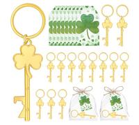 wxfdac 50 Sets St. Patrick's Day Party Favors Bulk Clover Key Bottle Opener Keychains with Good Luck Card and Organza Bag Irish Thank You Gift for Employee Coworker Friend Birthday Holiday（Regular）