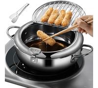 WXFKLDJ Tempura Deep Fry Pot 304 Stainless Steel Deep Fry Pot Tempura Fryer with Thermometer Lid And Oil Drip Drainer Rack Japanese Style Uncoated Frying Pan for Kitchen,4.2L(28cm)